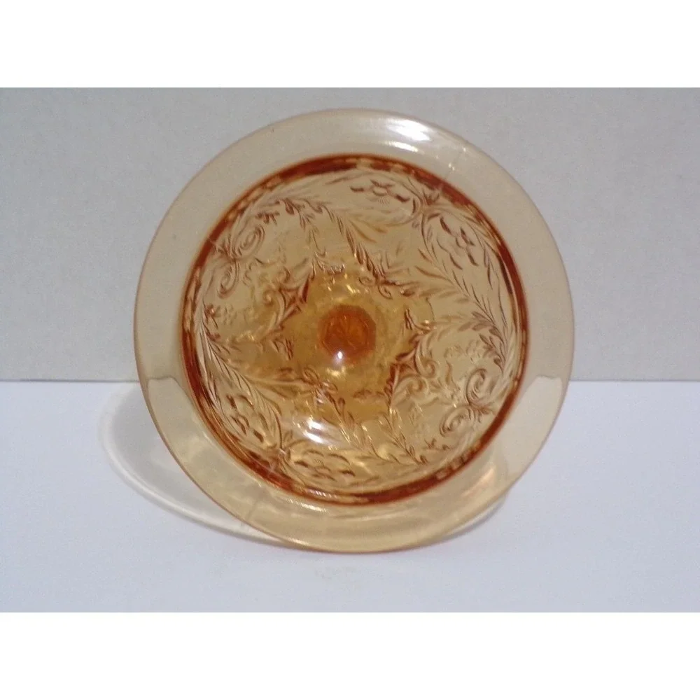 Vintage McKee Rock Crystal Amber Color‎ Depression Glass Bowl Pedestal Octogon